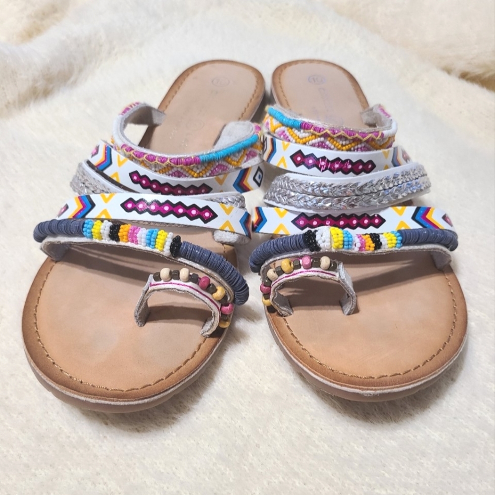 Chinese Laundry Rainbow Beaded Strappy Sandals Women's Flats Sandals
